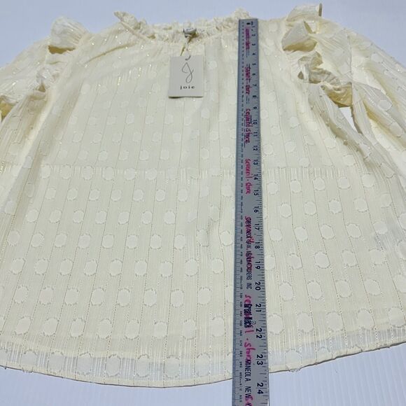 Joie Blouse Top Women's Small Ivory Ruffle Crew Neck Balloon Sleeve Pullover NWT - Picture 3 of 8